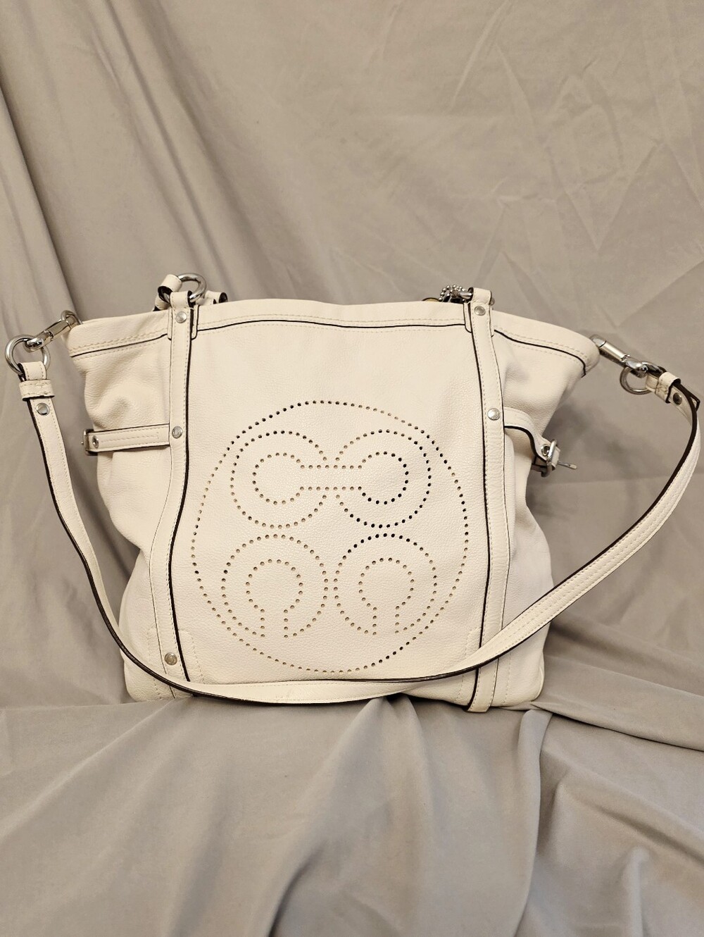 COACH Audrey Leather Andie Cinched Tote in Parchment 17064Silver/Parchment